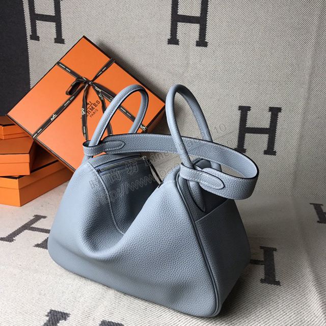 Hermes女包 愛馬仕手提包 Lindy包 togo皮單肩斜挎包 J7亞麻藍 大小號  td1240